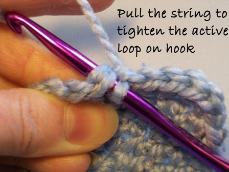 Insert Hook Into First Stitch and Tighten the Active Loop On Hook