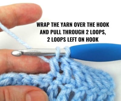 Wrap the yarn over the hook and pull through 2 loops on the hook. You should have 2 loops left on the hook.