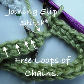 Begin working into first free loop.