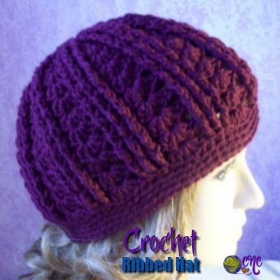 Crochet Ribbed Hat modeled on a mannequin.