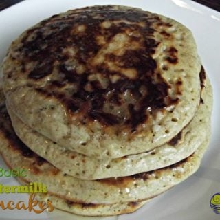 Buttermilk pancakes stacked and ready to be served.