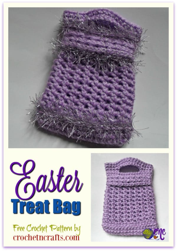 Free crochet pattern for a Crochet Easter Treat Bag. The finished bag measures 4