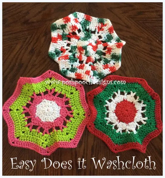 Easy Does It Washcloth by Posh Pooch Designs shown in pretty Christmas colors.