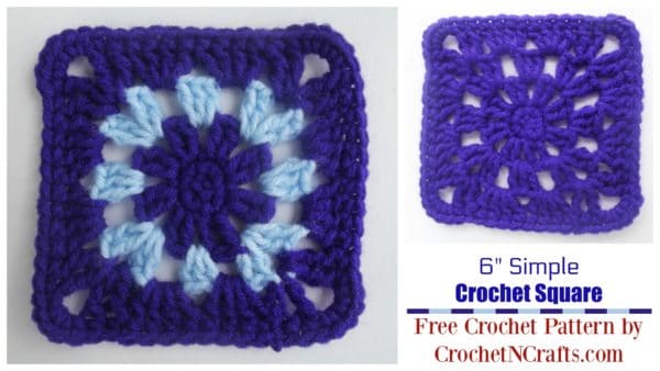Simple 6" Crochet Afghan Square Shown in a Solid and Two-tone Version.