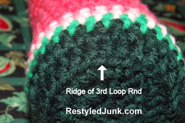 This image shows the ridge you get by working into the third loop of a half double crochet.
