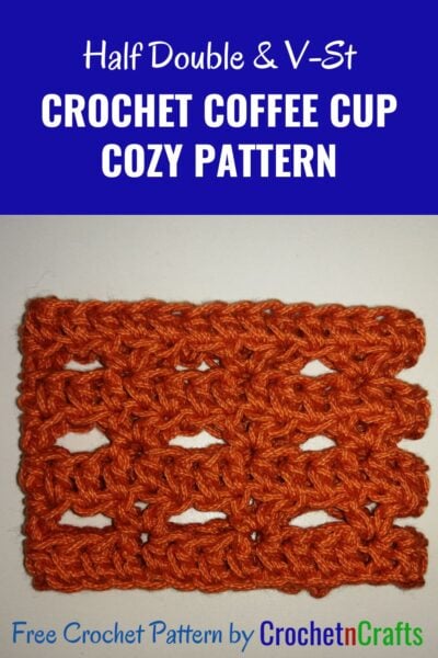 Simple and lacy crochet cup cozy laid flat.
