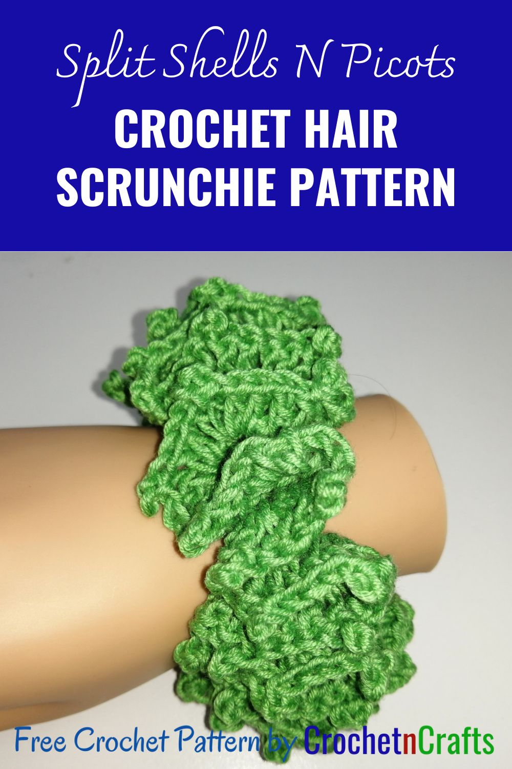 Crochet Hair Scrunchie - Split Shells N Picots - CrochetNCrafts