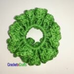 Crochet hair scrunchie pattern worked up in a light yarn.