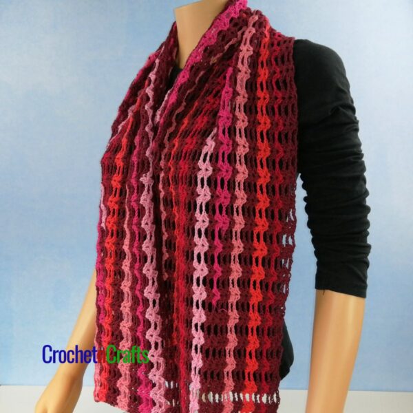 Double V-Stitch Rectangular shawl draped over a mannequin.