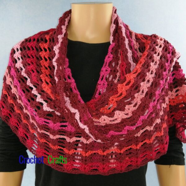 Double V-Stitch Rectangular shawl draped over a mannequin.