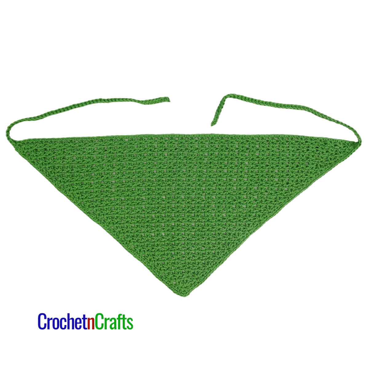 Crochet kerchief laid flat.