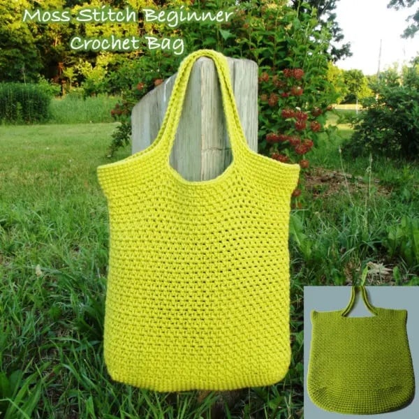 Beginner Crochet Bag with the Moss Stitch by CrochetNCrafts