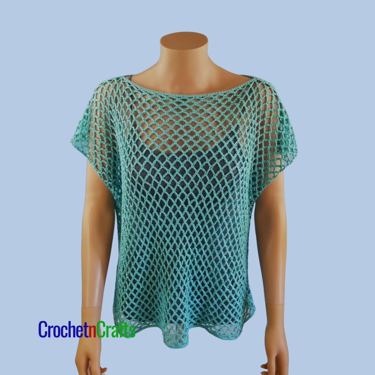 Oversized Crochet Diamond Mesh Top Shown on a Mannequin.