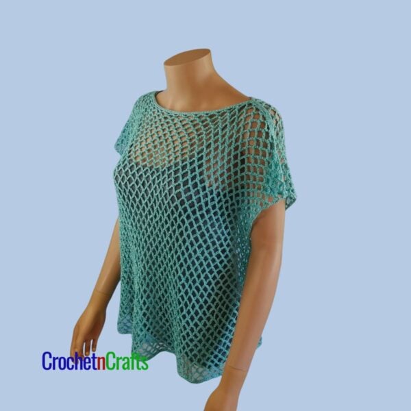 Oversized Crochet Diamond Mesh Top Shown on a Mannequin.