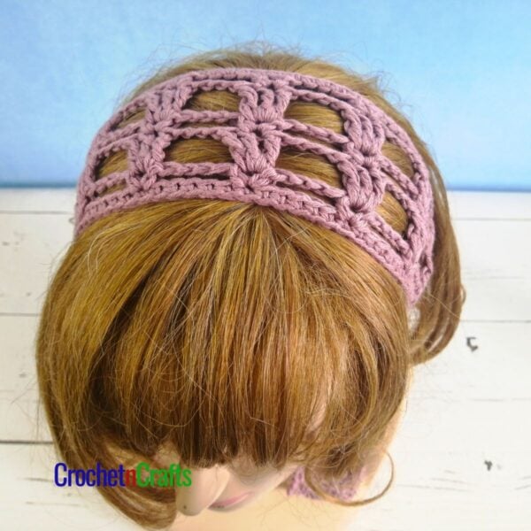 Crochet Hair Scarf Shown on a Mannequin
