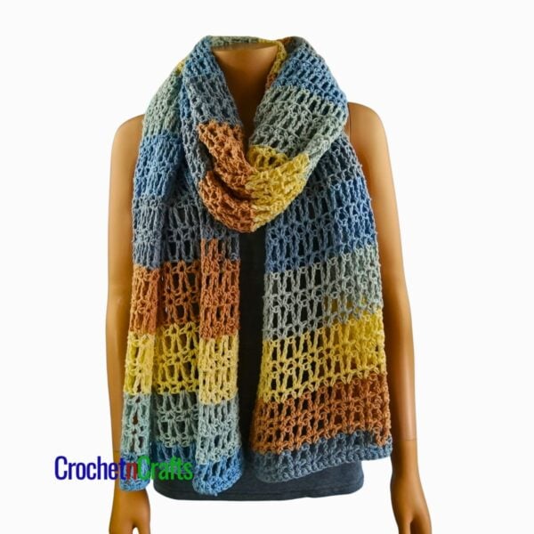 Crochet Prayer Shawl Pattern - Vienna The crocheted shawl is worn like a cozy winter scarf.