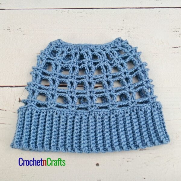 Crochet Ponytail Beanie Pattern - Vivi - Laid Flat