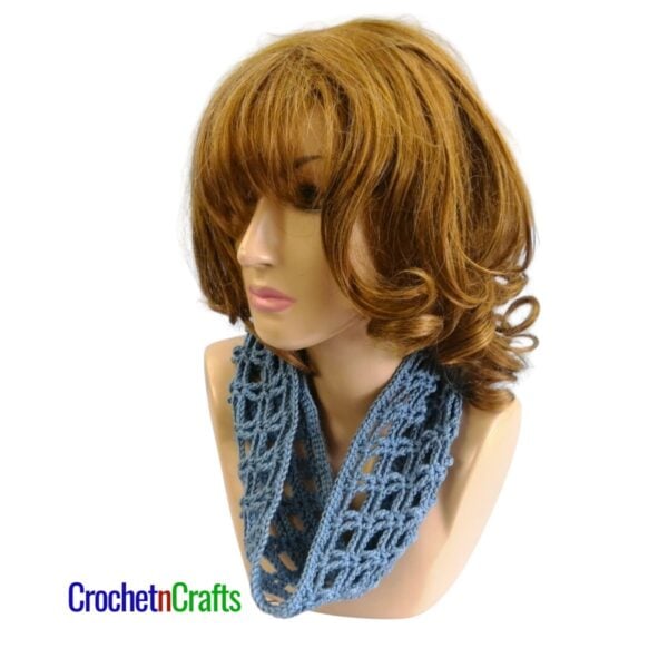 Lightweight Crochet Cowl Pattern - Worn on a mannequin.